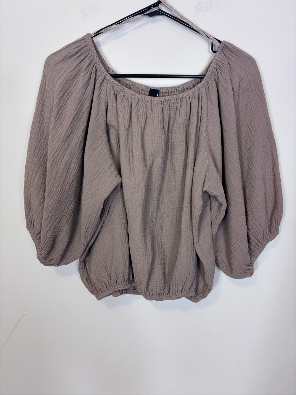 Bobi Taupe Brown Bubble Sleeve Peasant Blouse & Shorts Women’s Top XS, Bottom S